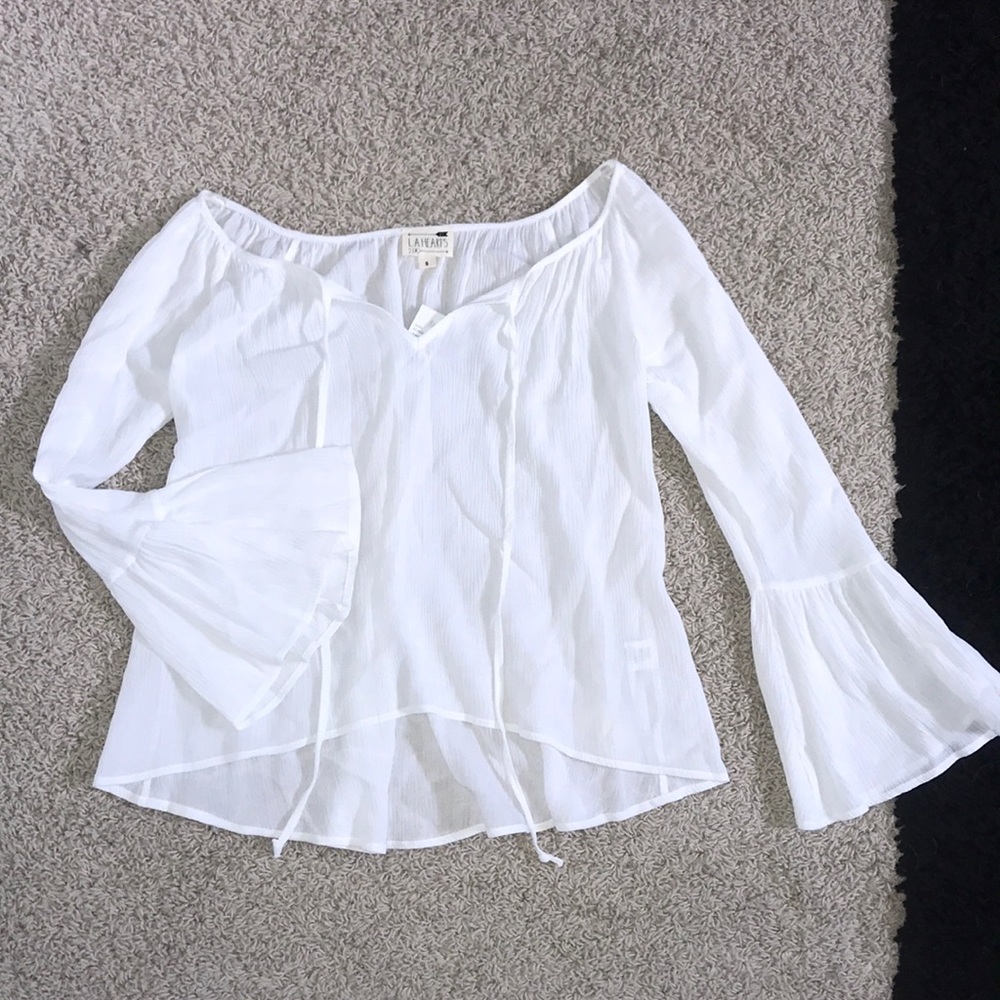 LA HEARTS White Bell Sleeve Flowy Peasent Tie Top